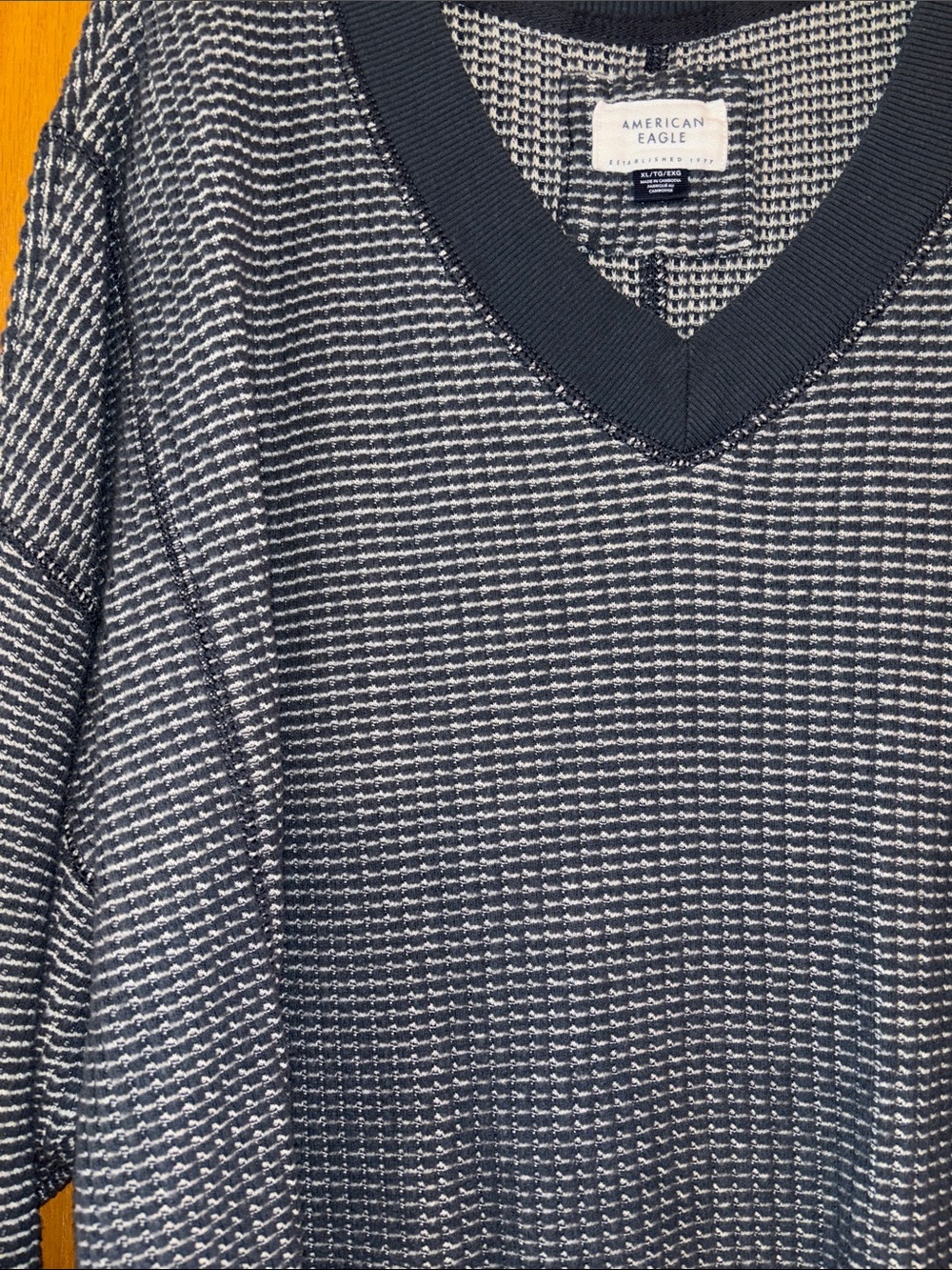American Eagle Outfitters Blue and White Striped V-Neck Sweater - Picture 5 of 7